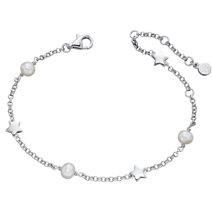 silver bracelet with stars and pearls