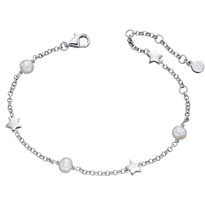 silver bracelet with stars and pearls