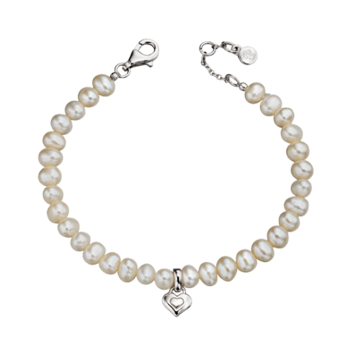 silver bracelet with pearls and heart charm