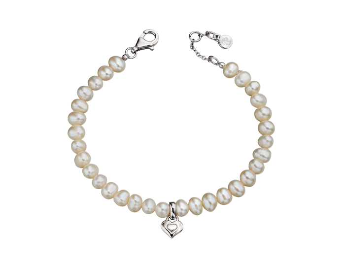 silver bracelet with pearls and heart charm