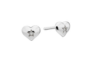 silver heart earrings with diamonds