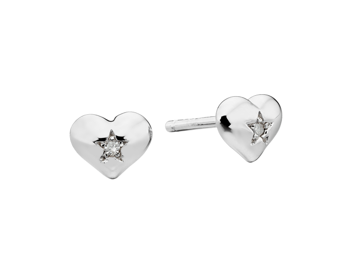 silver heart earrings with diamonds