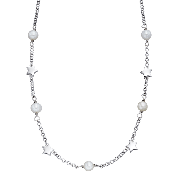 silver necklace with stars and pearls