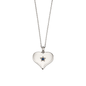 silver heart necklace with sapphire