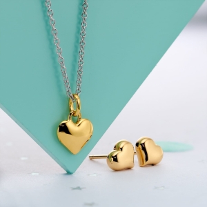 gold heart necklace and earrings