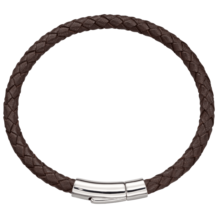 Charlie Woven Brown Leather Bracelet with silver accent clasp