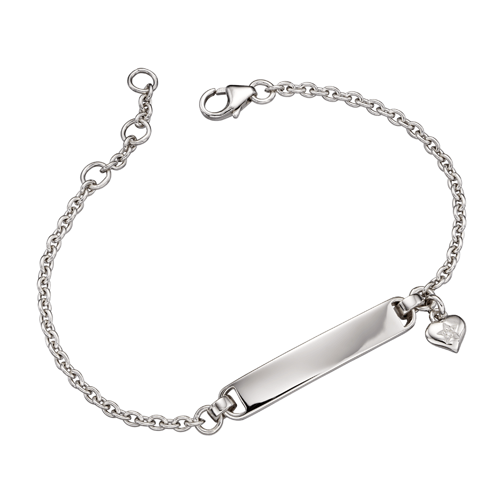 Aisha Silver and Diamond ID Bracelet with Heart Charm