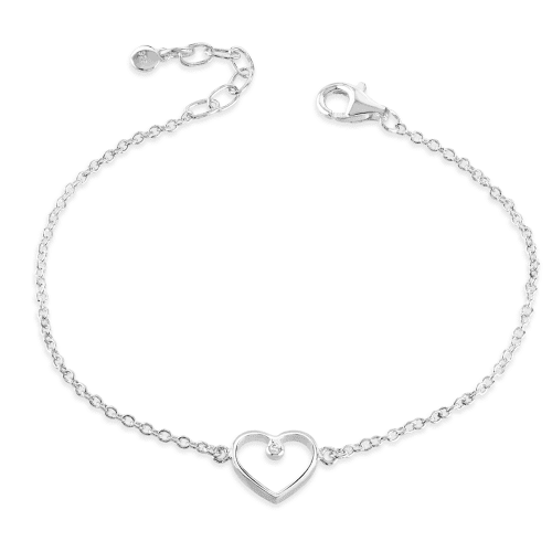 Nila Silver Diamond Heart Bracelet