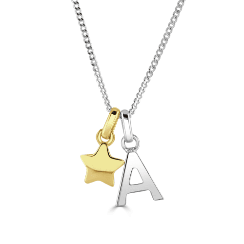 Sterling Silver Alphabet "A" and Gold Star Charm Necklace