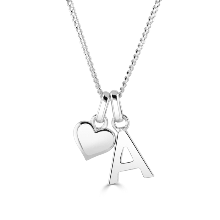 Sterling Silver Alphabet "A" and Heart Charm Necklace